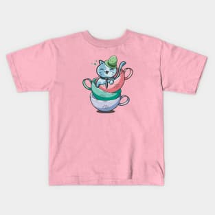 Cut Cat Tea Time Kids T-Shirt